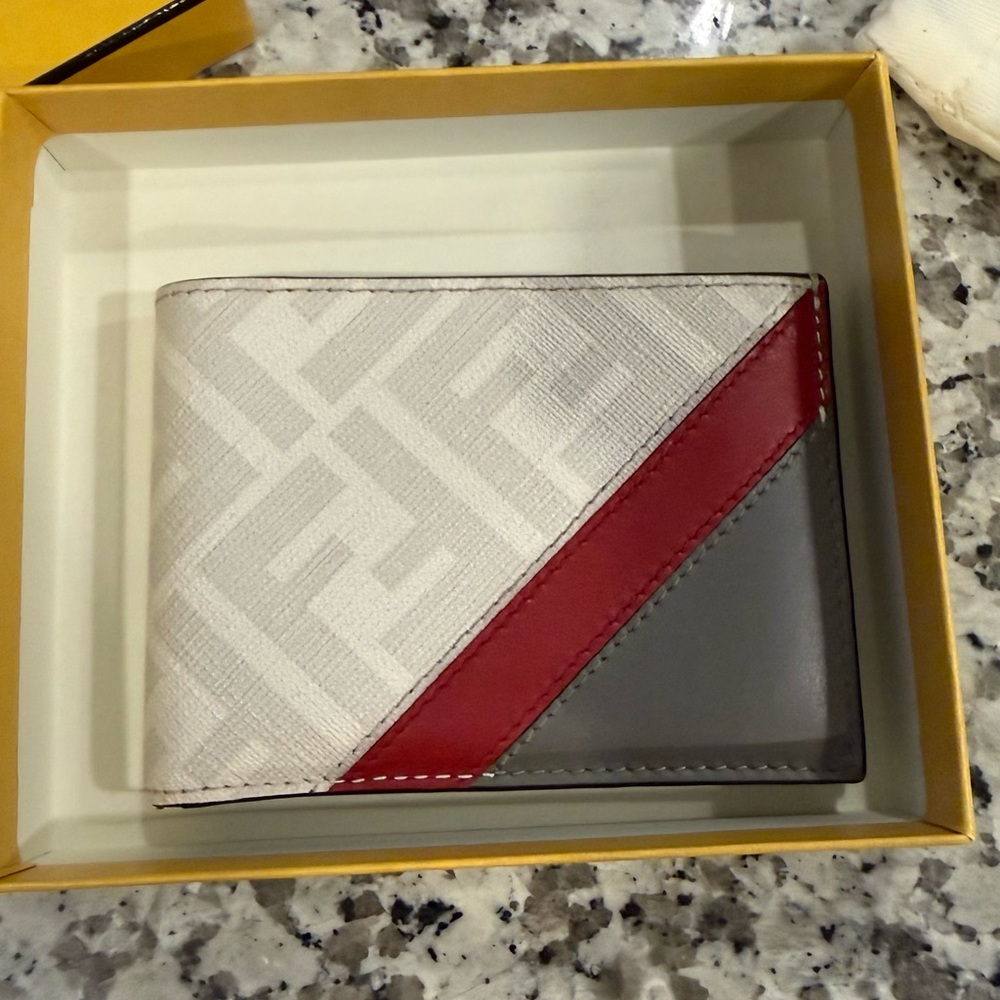 Men's White Gray and Red Bi-Fold Wallet